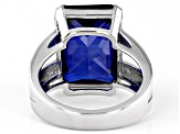 Blue Lab Created Sapphire Rhodium Over Sterling Silver Ring 10.20ct