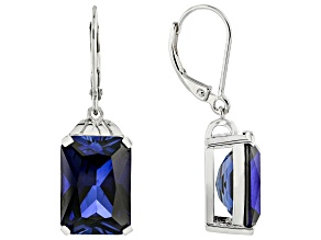 Blue Lab Created Sapphire Rhodium Over Sterling Silver Earrings 14.36ctw