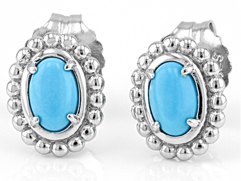 Sleeping Beauty Turquoise Rhodium Over Sterling Silver Stud Earrings