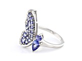 Blue Tanzanite and White Zircon Rhodium Over Sterling Silver Ring 1.23ctw