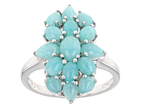 Green Amazonite Rhodium Over Sterling Silver Ring