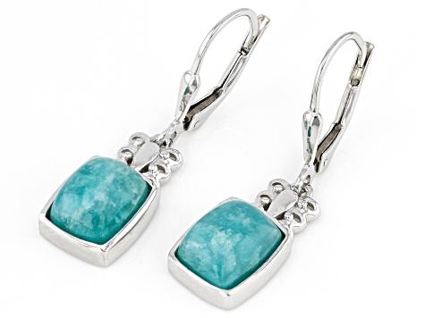 Green Amazonite Rhodium Over Sterling Silver Earrings