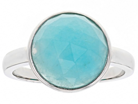 Blue Amazonite Rhodium Over Sterling Silver Ring