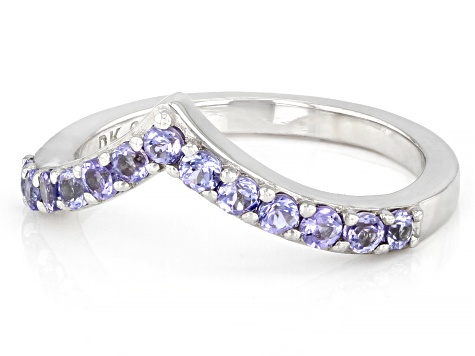 Blue Tanzanite Rhodium Over Sterling Silver Ring 0.48ctw