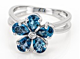London Blue Topaz Rhodium Over Sterling Silver Flower Ring 2.19ctw