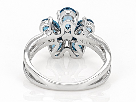 London Blue Topaz Rhodium Over Sterling Silver Flower Ring 2.19ctw