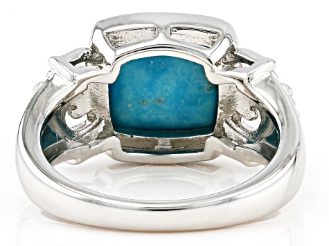 Blue Turquoise Rhodium Over Sterling Silver Band Ring