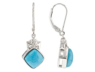 Blue Turquoise Rhodium Over Sterling Silver Earrings