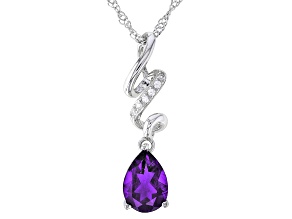 Purple African Amethyst And White Zircon Rhodium Over Sterling Silver Pendant With Chain 1.80ctw