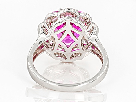 Pink Lab Created Sapphire with White Lab Created Sapphire Rhodium Over Sterling Silver Ring 5.35ctw