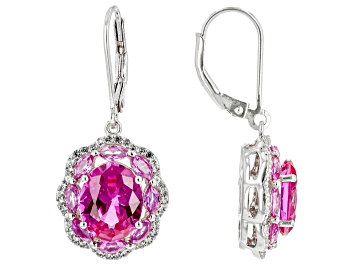 Picture of Pink Lab Created Sapphire Rhodium Over Sterling Silver Earrings 7.62ctw