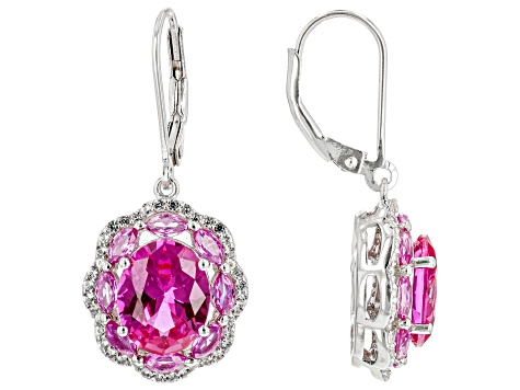 Pink Lab Created Sapphire Rhodium Over Sterling Silver Earrings 7.62ctw ...