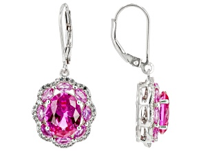 Pink Lab Created Sapphire Rhodium Over Sterling Silver Earrings 7.62ctw