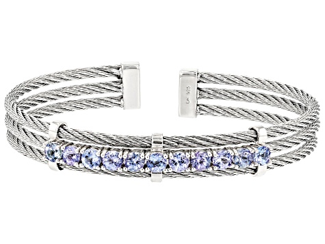 Tanzanite Rhodium Over Sterling Silver Cuff 2.52