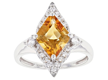 Picture of Rhombus Citrine and White Zircon Rhodium Over Sterling Silver Ring 2.38ctw