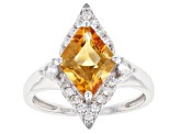 Rhombus Citrine and White Zircon Rhodium Over Sterling Silver Ring 2.38ctw