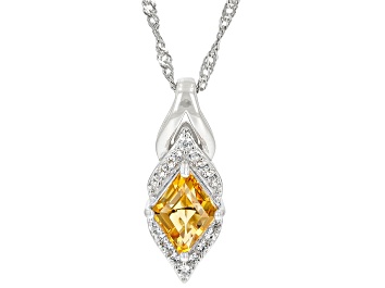 Picture of Rhombus Citrine and White Zircon Sterling Silver Pendant with Chain 2.07ctw