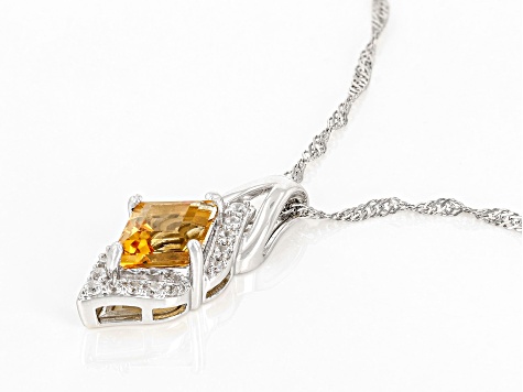 Rhombus Citrine and White Zircon Sterling Silver Pendant with Chain 2.07ctw