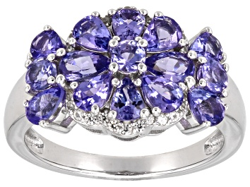 Blue tanzanite rhodium over sterling silver ring 1.70ctw - GYH064 