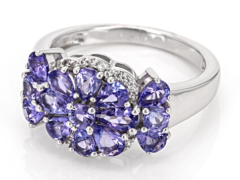 Blue Tanzanite Rhodium Over Sterling Silver Ring 2.24ctw