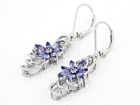 5000VT ダイヤモンド Blue Tanzanite Rhodium Over Sterling Silver Dangle Earrings