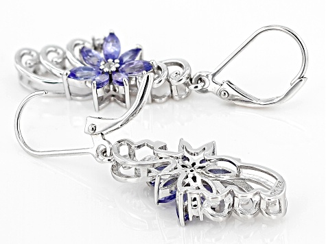 Blue Tanzanite Rhodium Over Sterling Silver Earrings 1.30ctw