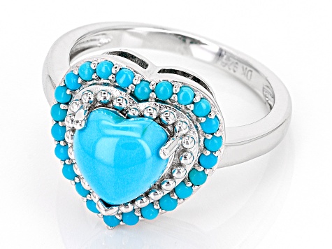 Blue Sleeping Beauty Turquoise Rhodium Over Sterling Silver Heart Ring