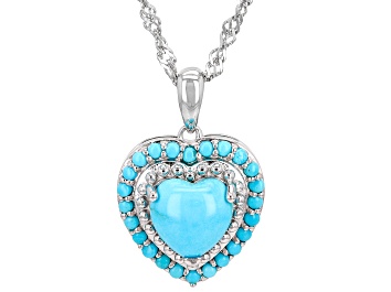 Picture of Blue Sleeping Beauty Turquoise Rhodium Over Sterling Silver Heart Pendant With Chain