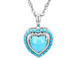 Blue Sleeping Beauty Turquoise Rhodium Over Sterling Silver Heart Pendant With Chain