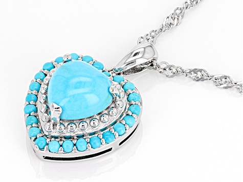 Blue Sleeping Beauty Turquoise Rhodium Over Sterling Silver Heart Pendant With Chain