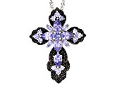 Blue Tanzanite with Black Spinel Rhodium Over Sterling Silver Pendant with Chain 3.28ctw