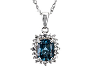 Teal Lab Created Spinel Rhodium Over Sterling Silver Pendant With Chain 2.19ctw
