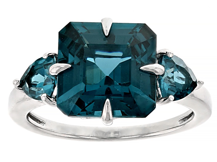 Teal Lab Created Spinel Rhodium Over Sterling Silver Ring