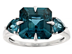 Teal Lab Created Spinel Rhodium Over Sterling Silver Ring 4.68ctw