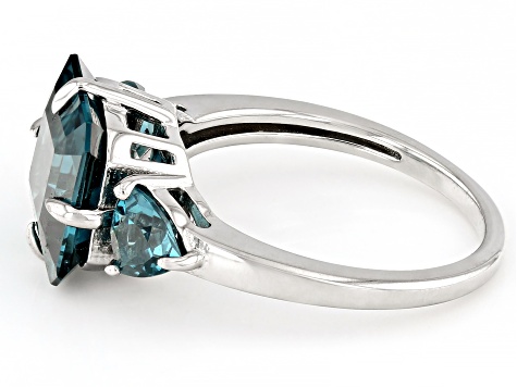 Teal Lab Created Spinel Rhodium Over Sterling Silver Ring 4.68ctw ...