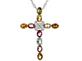 Multi-Tourmaline with White Zircon Rhodium Over Sterling Silver Pendant with Chain 1.26ctw