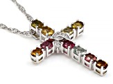 Multi-Tourmaline with White Zircon Rhodium Over Sterling Silver Pendant with Chain 1.26ctw