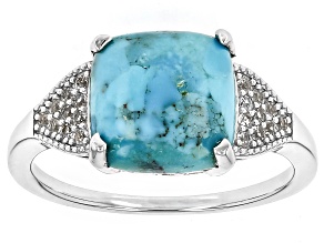 Blue Composite Turquoise Rhodium Over Sterling Silver Ring 0.17ctw