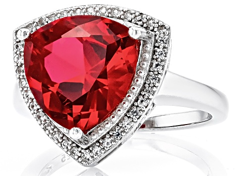 Red Lab Created Ruby Rhodium Over Sterling Silver Ring 6.61ctw