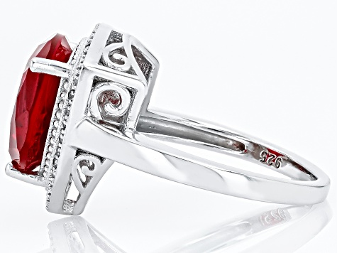 Red Lab Created Ruby Rhodium Over Sterling Silver Ring 6.61ctw