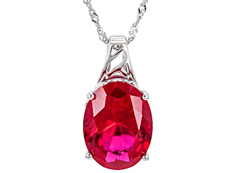 Red Lab Created Ruby Rhodium Over Sterling Silver Pendant with Chain 9.65ct