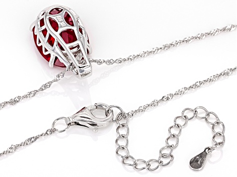 Red Lab Created Ruby Rhodium Over Sterling Silver Pendant with Chain 9.65ct
