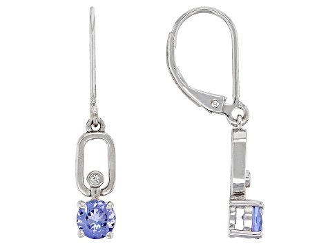 Blue Tanzanite With White Zircon Rhodium Over Sterling Silver Earrings