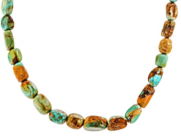 Picture of Kingman Turquoise and Turquoise in Matrix Rhodium Over Sterling Silver 18" Necklace