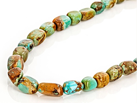 Kingman Turquoise and Turquoise in Matrix Rhodium Over Sterling Silver 18" Necklace