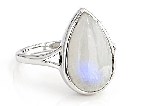 White Rainbow Moonstone Rhodium Over Sterling Silver Ring