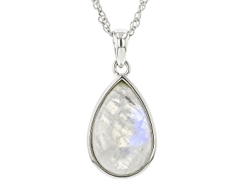 Picture of White Rainbow Moonstone Rhodium Over Sterling Silver Necklace