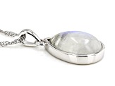 White Rainbow Moonstone Rhodium Over Sterling Silver Necklace