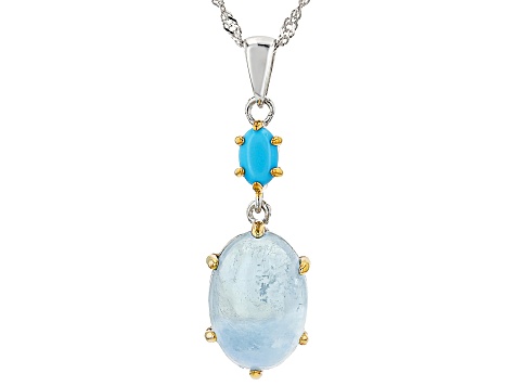 Blue Dreamy Aquamarine Rhodium Over Sterling Silver Pendant With Chain
