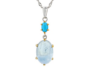 Blue Dreamy Aquamarine Rhodium Over Sterling Silver Pendant With Chain